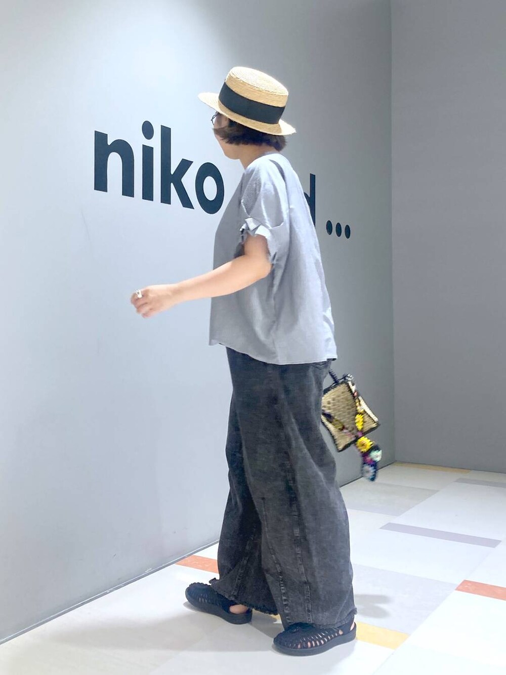 「低身長、体型カバー、ユニセックス」｜「niko and...のオリジナル2WAYトートチェンジショルダーバッグ（ショルダーバッグ、ブラック系）」を使った、タゾエさん（レディース・155cm）の夏コーディネートの3枚目の写真