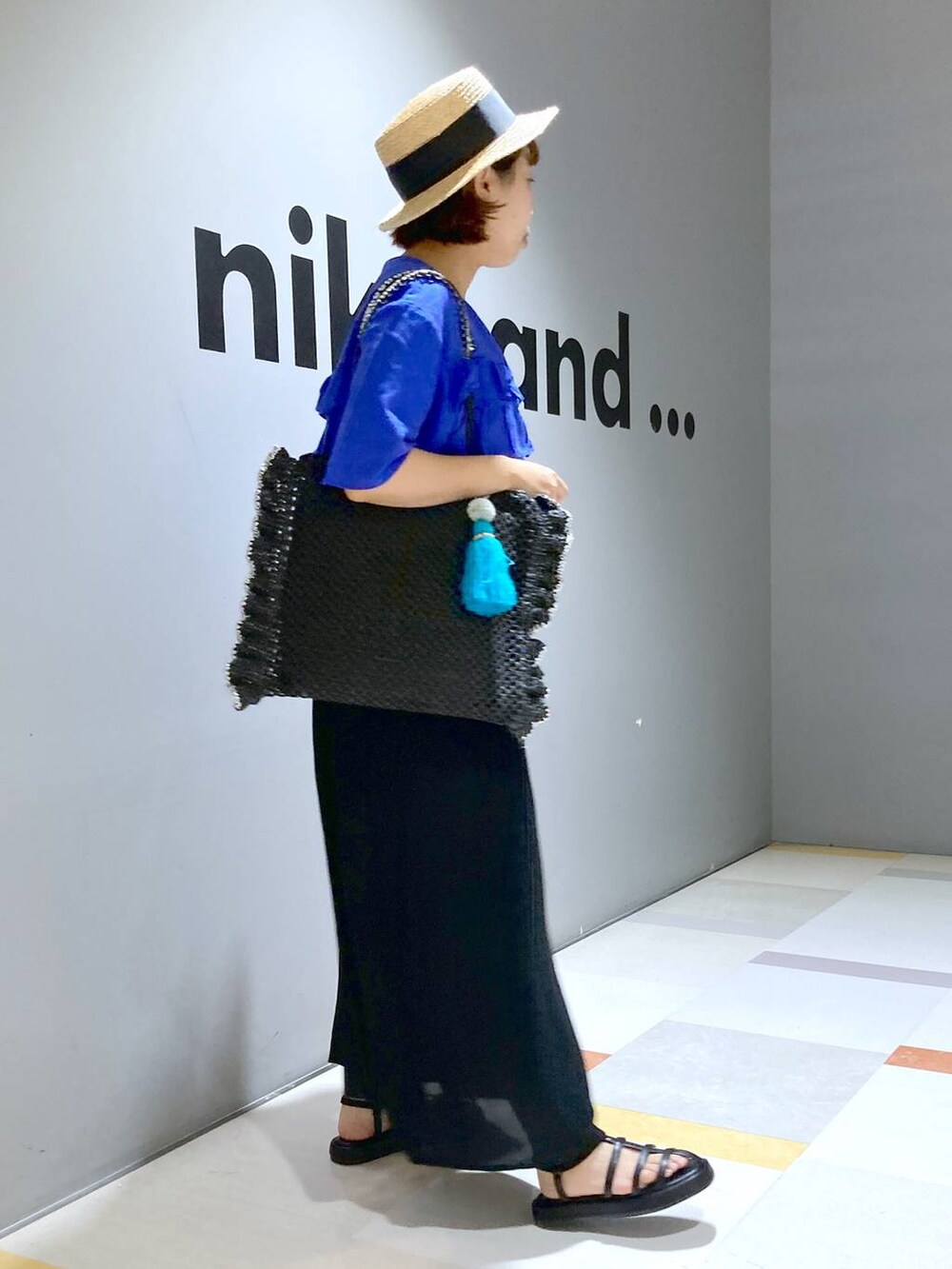 「低身長、体型カバー、ユニセックス」|「niko and...のオリジナル細ベルトサンダル(サンダル、ブラック系)」を使った、タゾエさん(レディース・155cm)の夏コーディネートの3枚目の写真