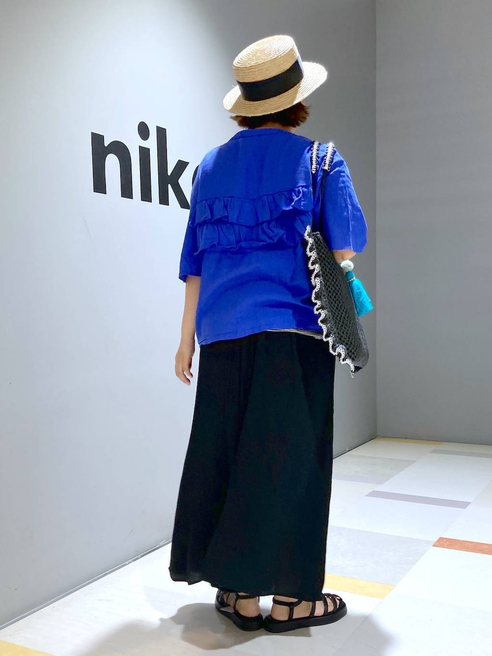 「低身長、体型カバー、ユニセックス」|「niko and...のオリジナル細ベルトサンダル(サンダル、ブラック系)」を使った、タゾエさん(レディース・155cm)の夏コーディネートの4枚目の写真