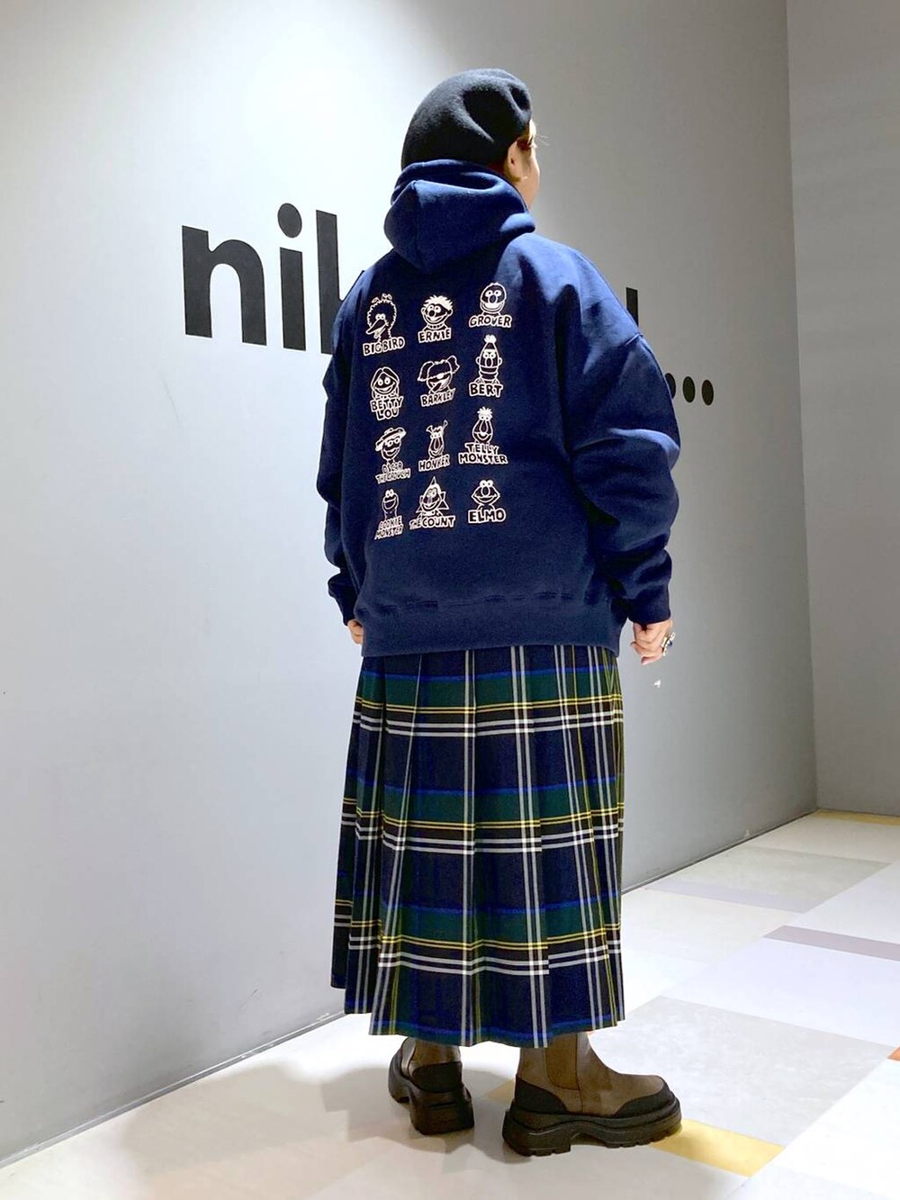 「低身長、体型カバー、ユニセックス」｜「niko and...のチェックツイルキルトスカート（スカート、グリーン系）」を使った、タゾエさん（レディース・155cm）の冬コーディネートの3枚目の写真