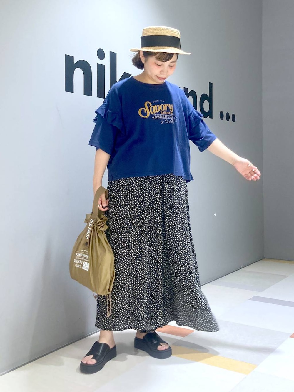 「体型カバー、低身長、ユニセックス」|「niko and...のオリジナル厚底トングサンダル(サンダル、ブラック系)」を使った、タゾエさん(レディース・155cm)の夏コーディネートの3枚目の写真
