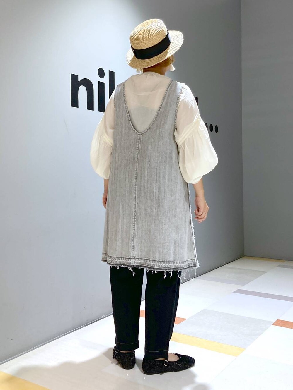 「低身長、体型カバー、ユニセックス」｜「niko and...のオリジナルスパンコールカンフーシューズ（バレエシューズ、ブラック系）」を使った、タゾエさん（レディース・155cm）の夏コーディネートの3枚目の写真