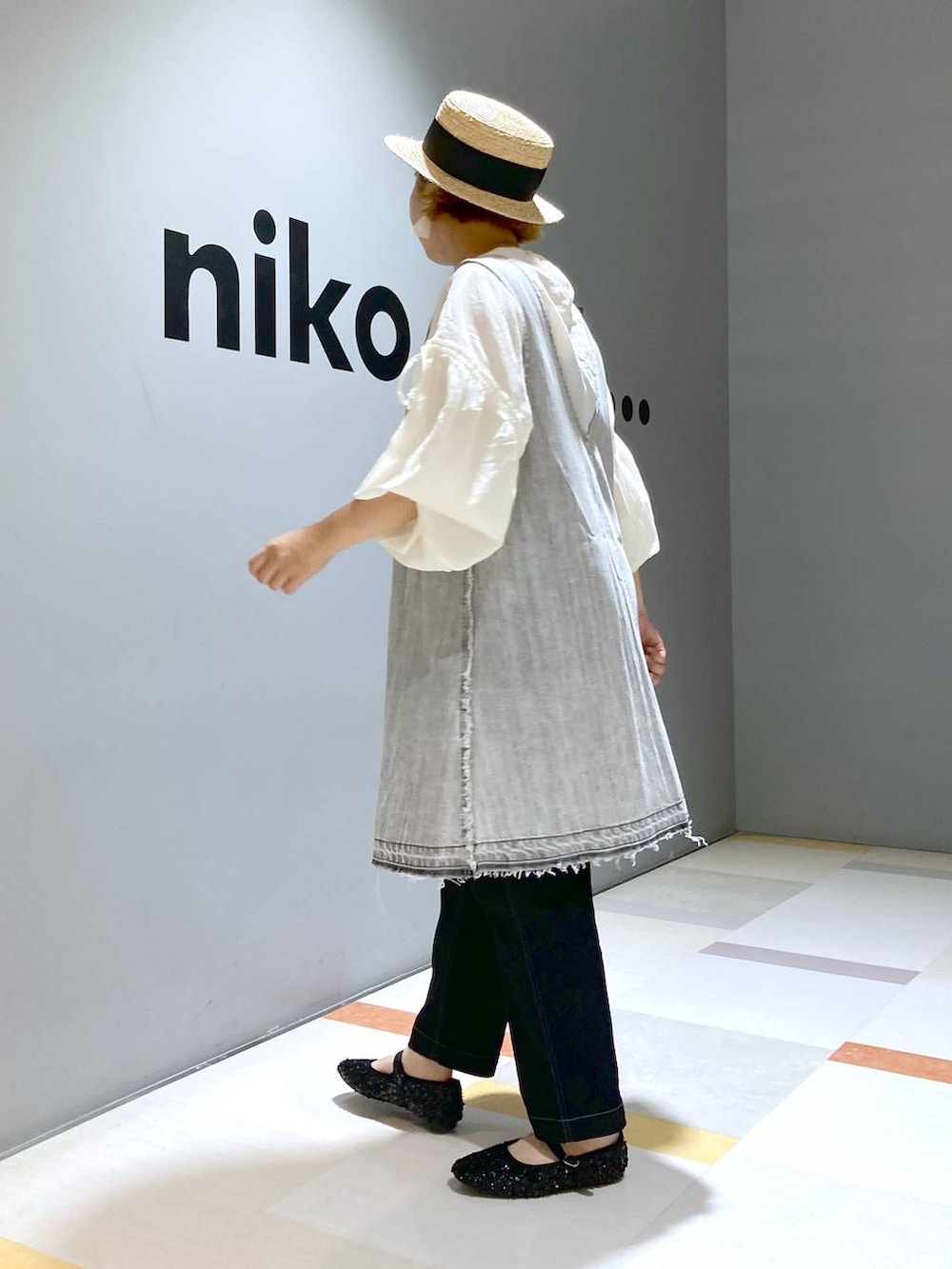 「低身長、体型カバー、ユニセックス」｜「niko and...のオリジナルスパンコールカンフーシューズ（バレエシューズ、ブラック系）」を使った、タゾエさん（レディース・155cm）の夏コーディネートの2枚目の写真