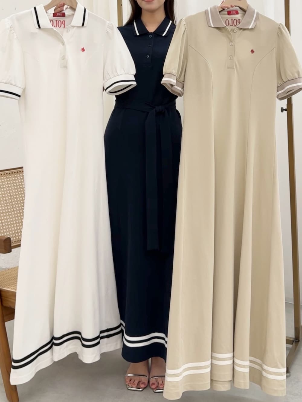 「きれいめカジュアル、ポロシャツコーデ、ポロシャツワンピース、ワンピース、夏コーデ、春夏コーデ、休日スタイル、スポーツミックス」｜「dazzlinの【POLO BCS コラボ】ポロシャツワンピース（ワンピース、ブルー系）」を使った、mikiさん（レディース・153cm）の春コーディネートの2枚目の写真