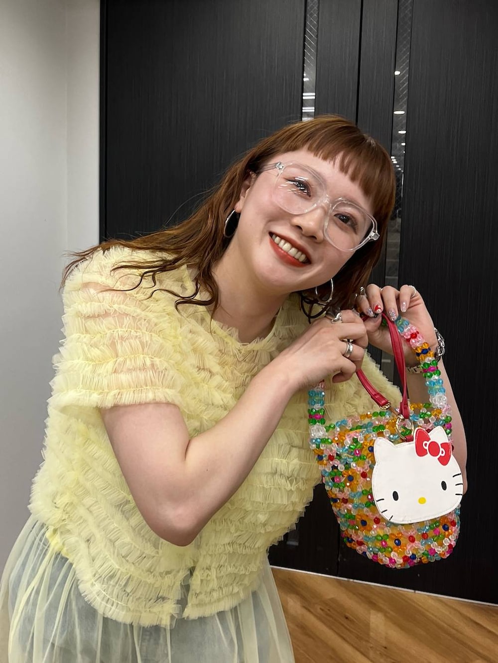 「若見え、個性派、着痩せ、着痩せ・細見え、カジュアル、LOWRYS FARM」｜「LOWRYS FARMのビーズバケツＢＡＧ　994205（ハンドバッグ、その他）」を使った、サトムラさん（レディース・164cm）の春コーディネートの3枚目の写真