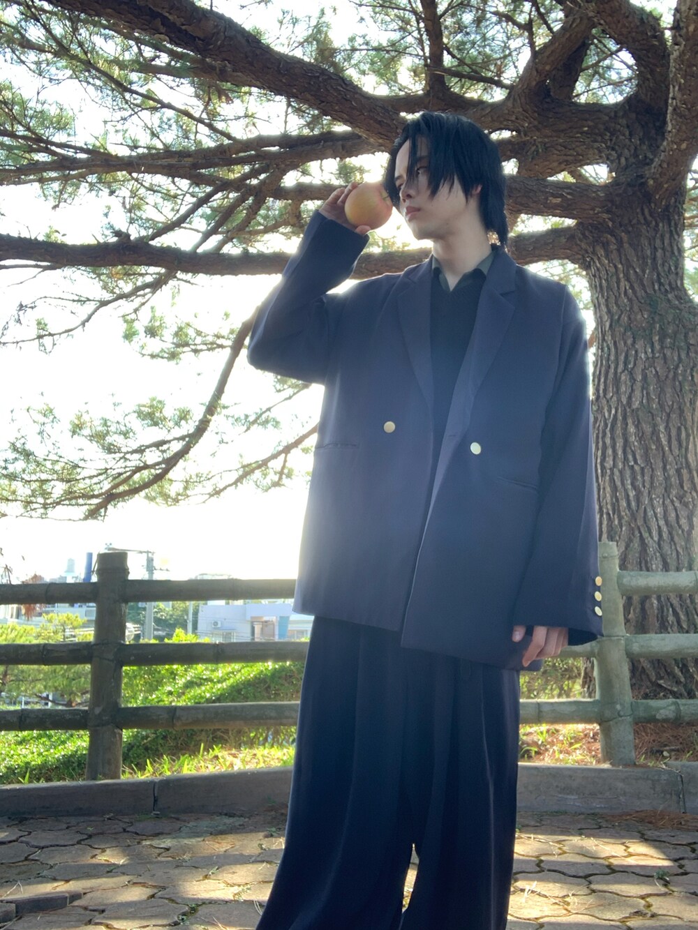 「新星WEARISTAにエントリー、冬コーデ、adrer、キレイめ、高見え、メンズファッション、ネイビー」｜「UNIQLOのオープンカラーシャツ（半袖）（シャツ/ブラウス、グリーン系）」を使った、りーしー/Lishi_2003さん（メンズ・162cm）の冬コーディネートの2枚目の写真