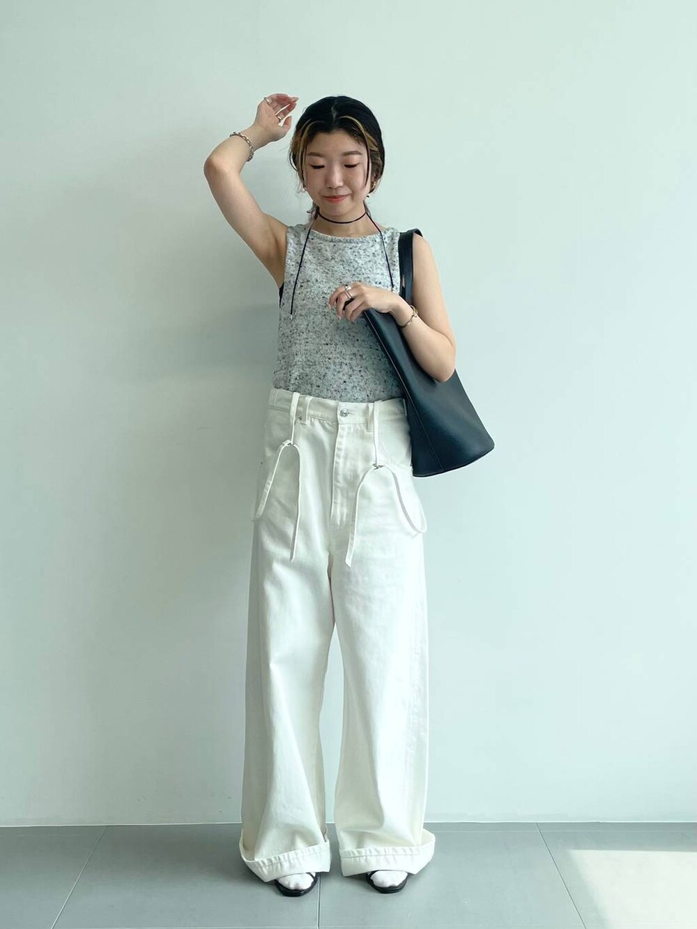 「ベーシック/シンプル、着痩せ・細見え、女子ウケ」｜「BABYLONEのネップコンパクトプルオーバー（タンクトップ、ブラック系）」を使った、pocustagramさん（レディース・162cm）の秋コーディネートの5枚目の写真