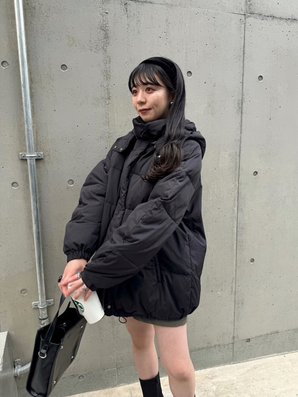 Kastane ラグランボリューム中綿ジャケット 黒