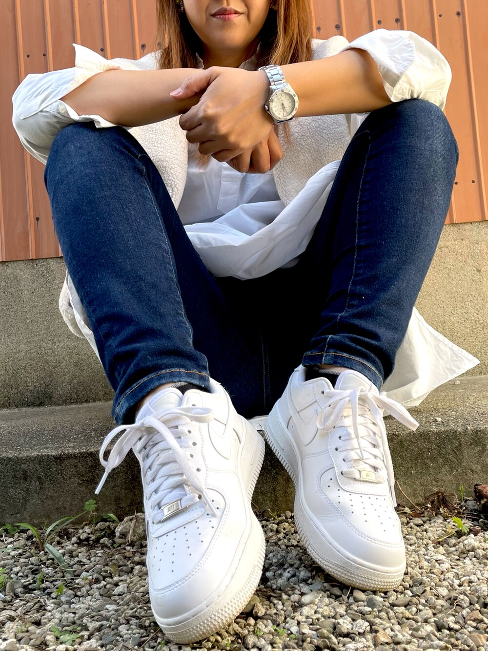 「春、春服デビュー宣言、お洒落さんとつながりたい、シンプル、春服、AF1」｜「AMERICAN HOLICのアイテム（デニムパンツ、ブルー系）」を使った、M&Aさん（レディース・163cm）の春コーディネートの2枚目の写真