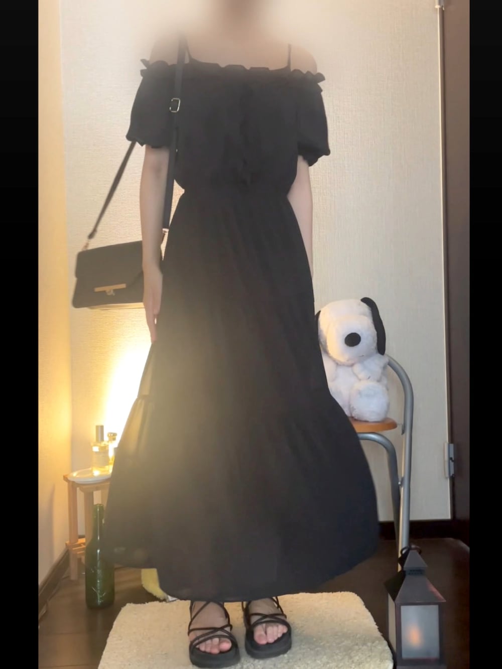 「夏ルックで気分アップ、グレイル、ワンピース」｜「GRLのアイテム（ワンピース、ブラック系）」を使った、半額しょくぱんさん（レディース・161cm）の夏コーディネートの2枚目の写真