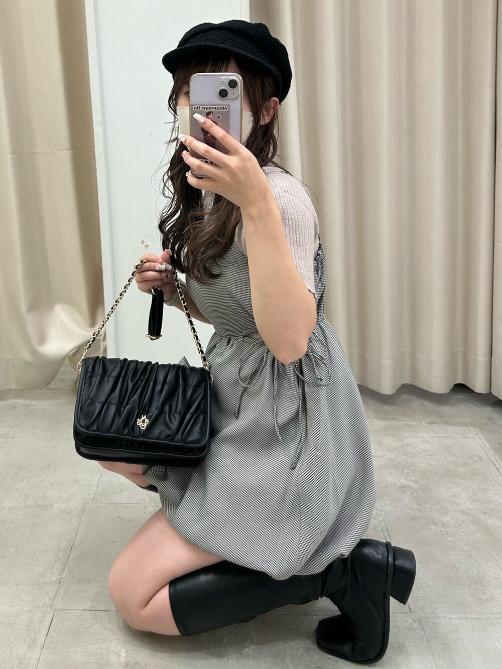 「ブラウン、秋カラー、着回しコーデ、大人可愛い、秋服準備はじめました、おしゃれさんと繋がりたい、オトナカワイイ、大人ガーリー、秋コーデ、デートコーデ、参戦服、ワンピース、キャスケット、ブーツ、ootd」|「one after another NICE CLAUPのパールボタンカーデガン/サマーニットセット(アンサンブル、ベージュ系)」を使った、mizuki♡さん(レディース・157cm)の秋コーディネートの2枚目の写真