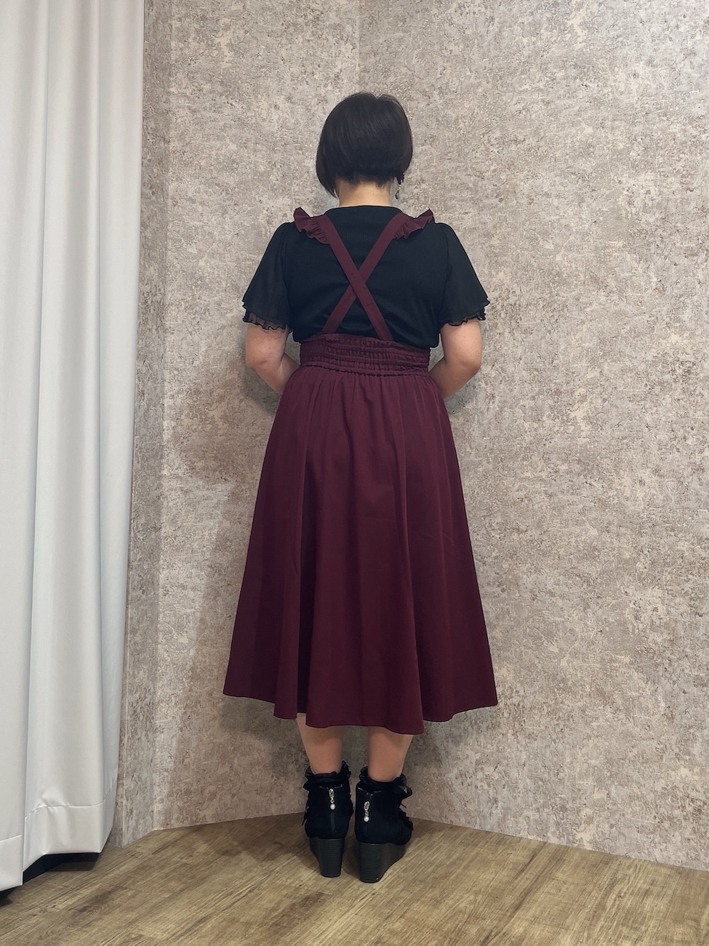 「甘辛mix、甘辛、甘辛コーデ、はしごリボン、スカートスタイル、スカート、axes femme、夏ファッション、キレイめコーデ、おしゃれさんと繋がりたい」｜「axes femmeのレースアップブーサン（サンダル、ブラック系）」を使った、ジョーさん（レディース・161cm）の夏コーディネートの5枚目の写真