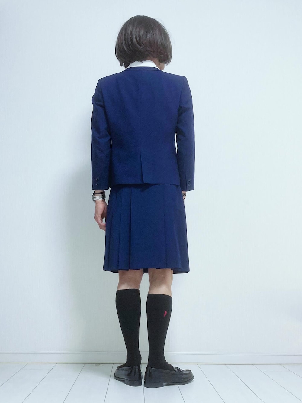 「ローファー、ハイソックス、プリーツスカート、スクールスカート、スクールジャケット、スクールブレザー、ネクタイ、制服、スクールガール、花紺」｜「HARUTAのアイテム（ローファー、ブラック系）」を使った、miyabiさん（レディース・168cm）の夏コーディネートの2枚目の写真