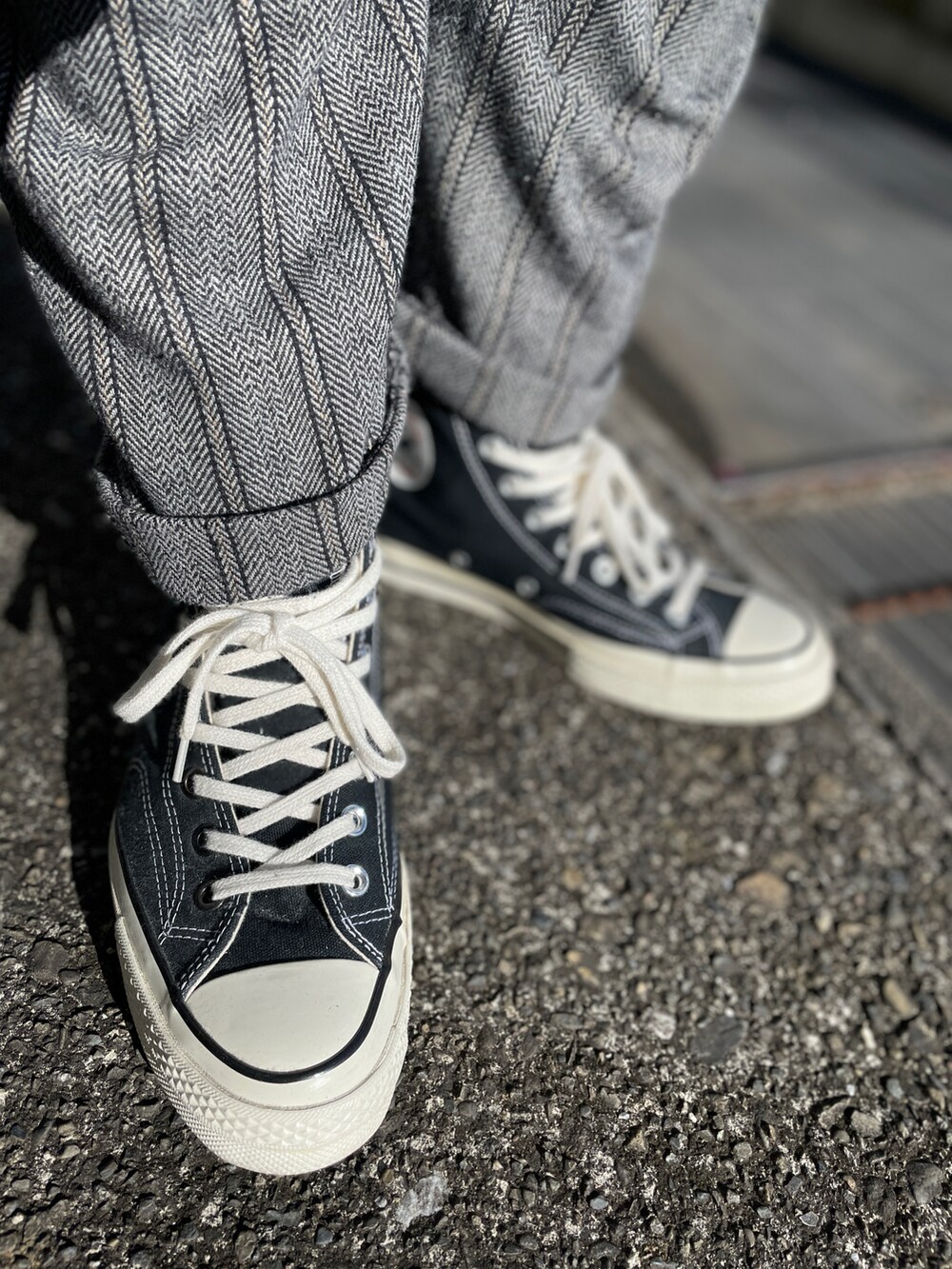 「CT70s Hi "I ★ NY"のCONVERSE - Chuck Taylor 70s Hi "I ★ NY"（スニーカー、ブラック系）」を使った、クロ🐑さん（メンズ・168cm）の冬コーディネートの3枚目の写真