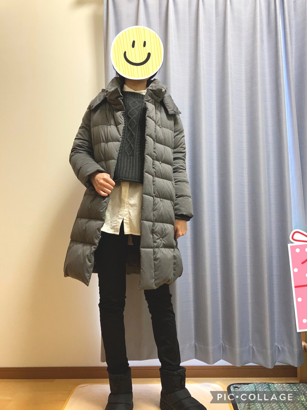 「あったかコーデ」｜「CIENAのボリュームスリーブケーブルニット（ニット/セーター、グレー系）」を使った、Ninaさん（レディース・167cm）の冬コーディネートの2枚目の写真