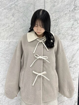 森香澄コラボ】リボンモチーフボアコートを使った人気ファッション