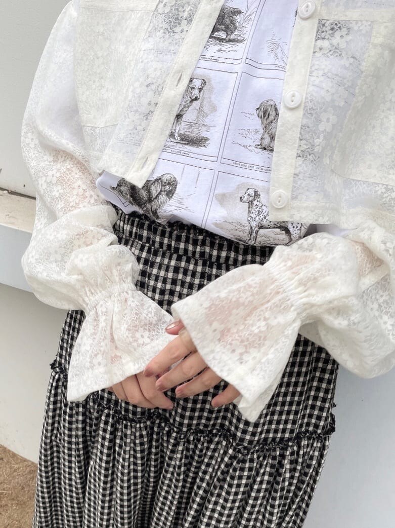 ホワイト系のTシャツ/カットソー、ホワイト系のシャツ/ブラウス、ブラック系のスカートを着用したレディースの春コーディネートの4枚目の写真