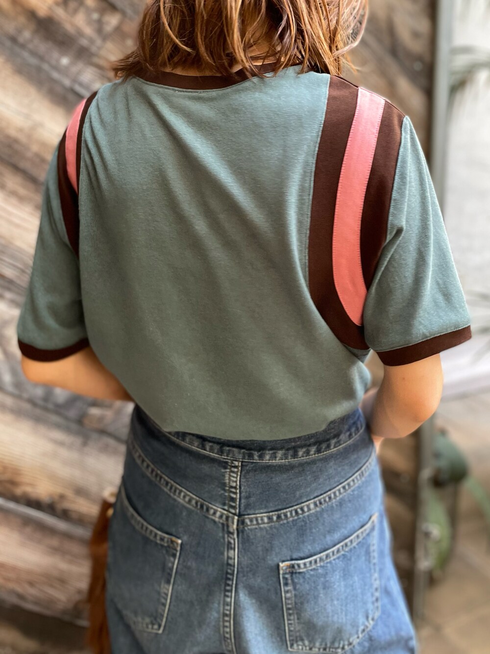 「夏コーデ、リンガーTシャツ、休日スタイル、デニムコーデ、カジュアル、mi via loca、mivialoca、ヴィンテージライク、ライン、ラインT、ライントップス」｜「mi via locaのリネンライクスラブ天竺 配色ラインTシャツ（Tシャツ/カットソー、ブルー系）」を使った、cocoさん（レディース・154cm）の夏コーディネートの3枚目の写真