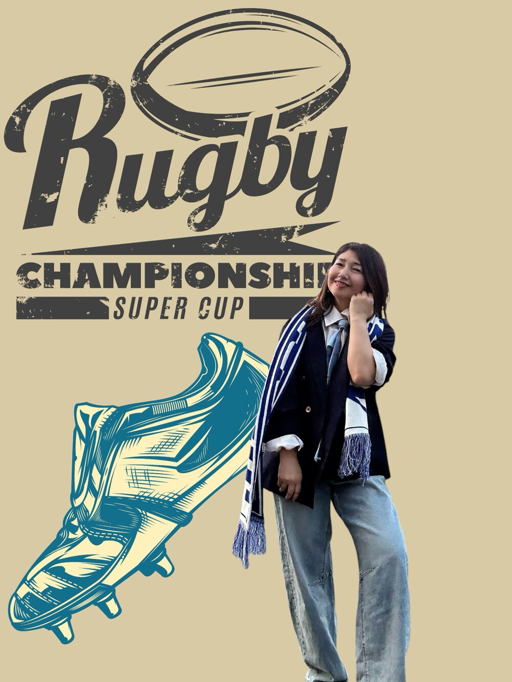 ブルー系のテーラードジャケット、その他のデニムパンツ、シルバー系のローファーを着用したレディースの秋コーディネートの3枚目の写真