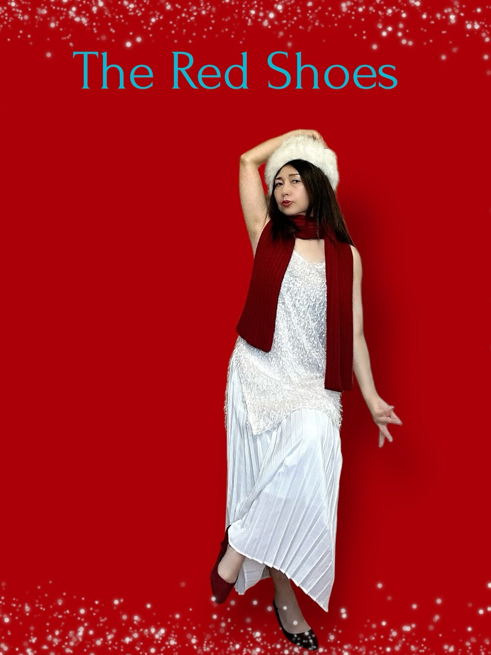 ホワイト系のTシャツ/カットソー、ブラック系のワンピース/ドレス、その他のその他を着用したレディースの冬コーディネートの4枚目の写真