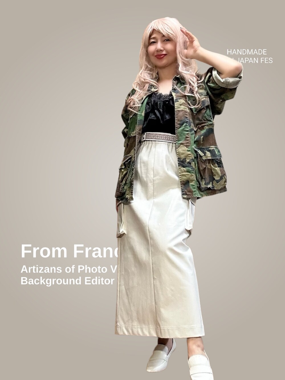 ホワイト系のスカート、グリーン系のシャツ/ブラウス、ホワイト系の付け襟を着用したレディースの夏コーディネートの2枚目の写真