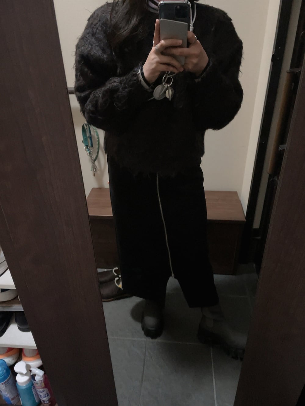 「冬ファッション、おでかけコーデ、オトナカワイイ、ootd」｜「JEANASISのラグソールミドルブーツ/971032（ブーツ、グリーン系）」を使った、hazuki2023さん（レディース・158cm）の冬コーディネートの2枚目の写真