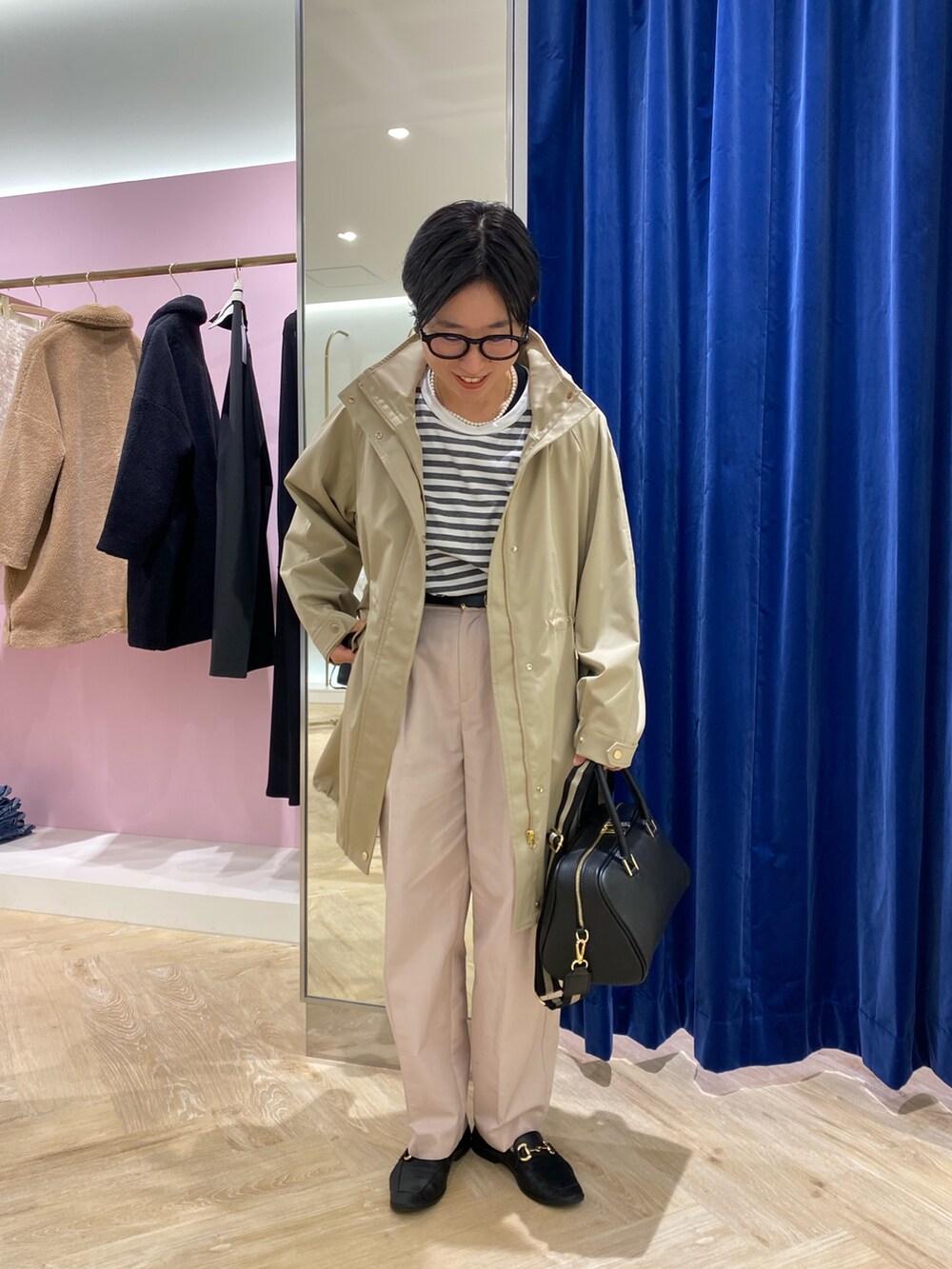 「おしゃ見えテクニック、秋冬コーデ、おでかけコーデ、おしゃれさんと繋がりたい、低身長女子、ママファッション、きれいめカジュアル、マウンテンパーカー、大人カジュアル」｜「NOLLEY’S SophiのウォッシャブルLIMONTAハーフ丈マンパ 24AW（マウンテンパーカー、ベージュ系）」を使った、taki chanさん（レディース・155cm）の秋コーディネートの2枚目の写真