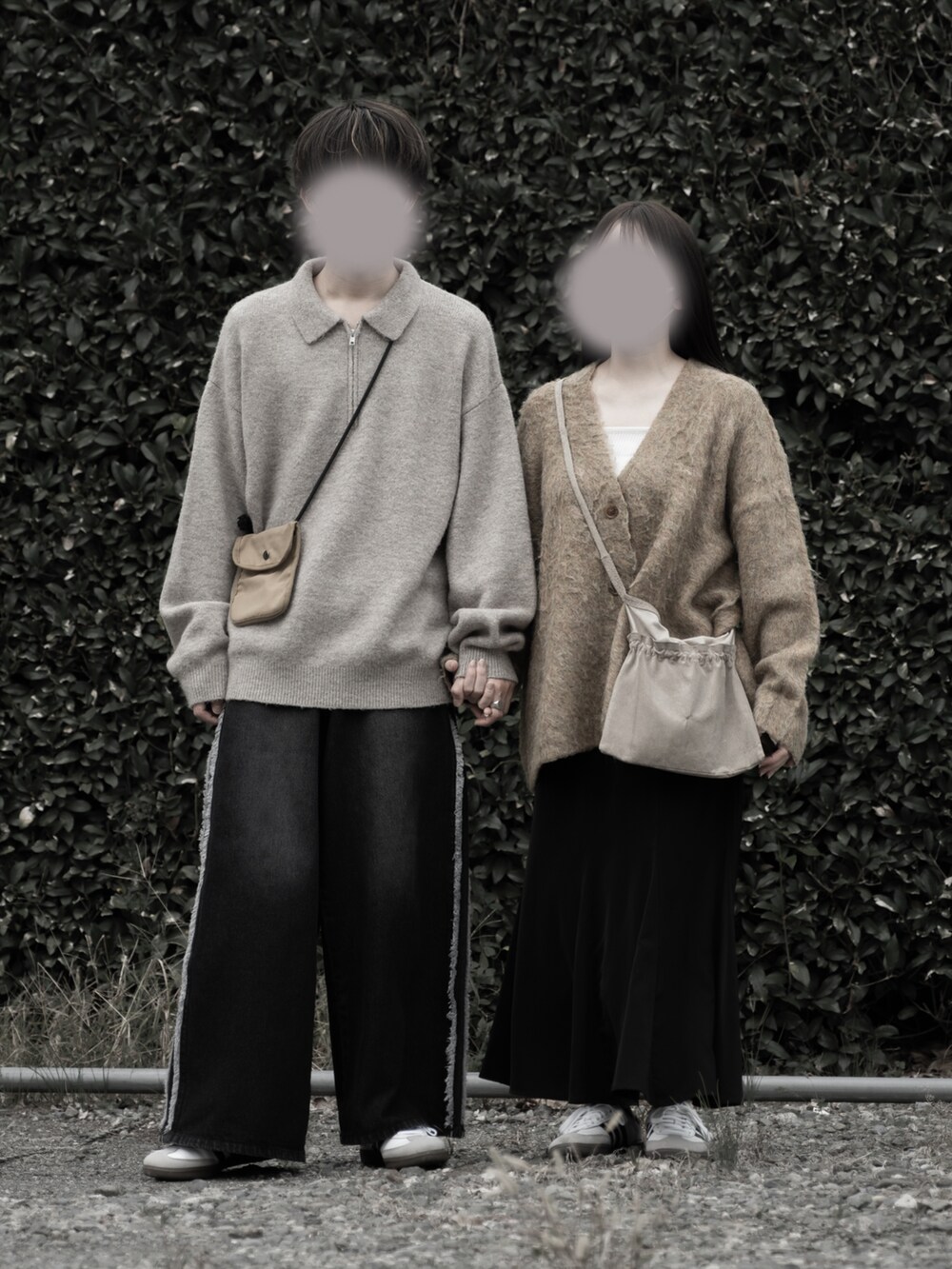 「RUUBON、ルーボン、ハーフジップ、ニット、レイヤードスタイル、デニム、スニーカー、カップルコーデ、淡色コーデ、デートコーデ、お出かけコーデ、秋コーデ、休日スタイル、ベージュ、低身長コーデ」｜「RUUBONの【RUUBON】melange half zip knit / メランジハーフジップニット（ニット/セーター、ベージュ系）」を使った、hopeさん（メンズ・168cm）の秋コーディネートの3枚目の写真