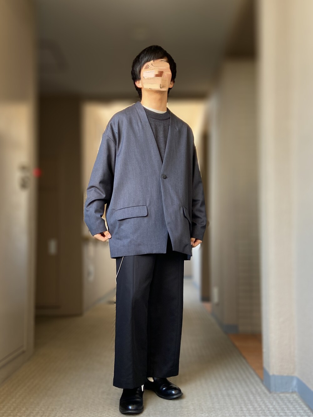 「dulcamara、Columbia、H BEAUTY&YOUTH、digawel、革靴、ワイドパンツ、休日スタイル、マウンテンパーカー、ノーカラージャケット、キレイめコーデ、モノトーンコーデ、グレージャケット、ハイゲージニット、HIDAKA」｜「Columbia Black Labelの＜Columbia Black label × monkey time＞ Coldwater HarbortTM Jacket/ジャケット（ブルゾン、ブラック系）」を使った、おます@低身長(159cm)さん（メンズ・159cm）の冬コーディネートの2枚目の写真