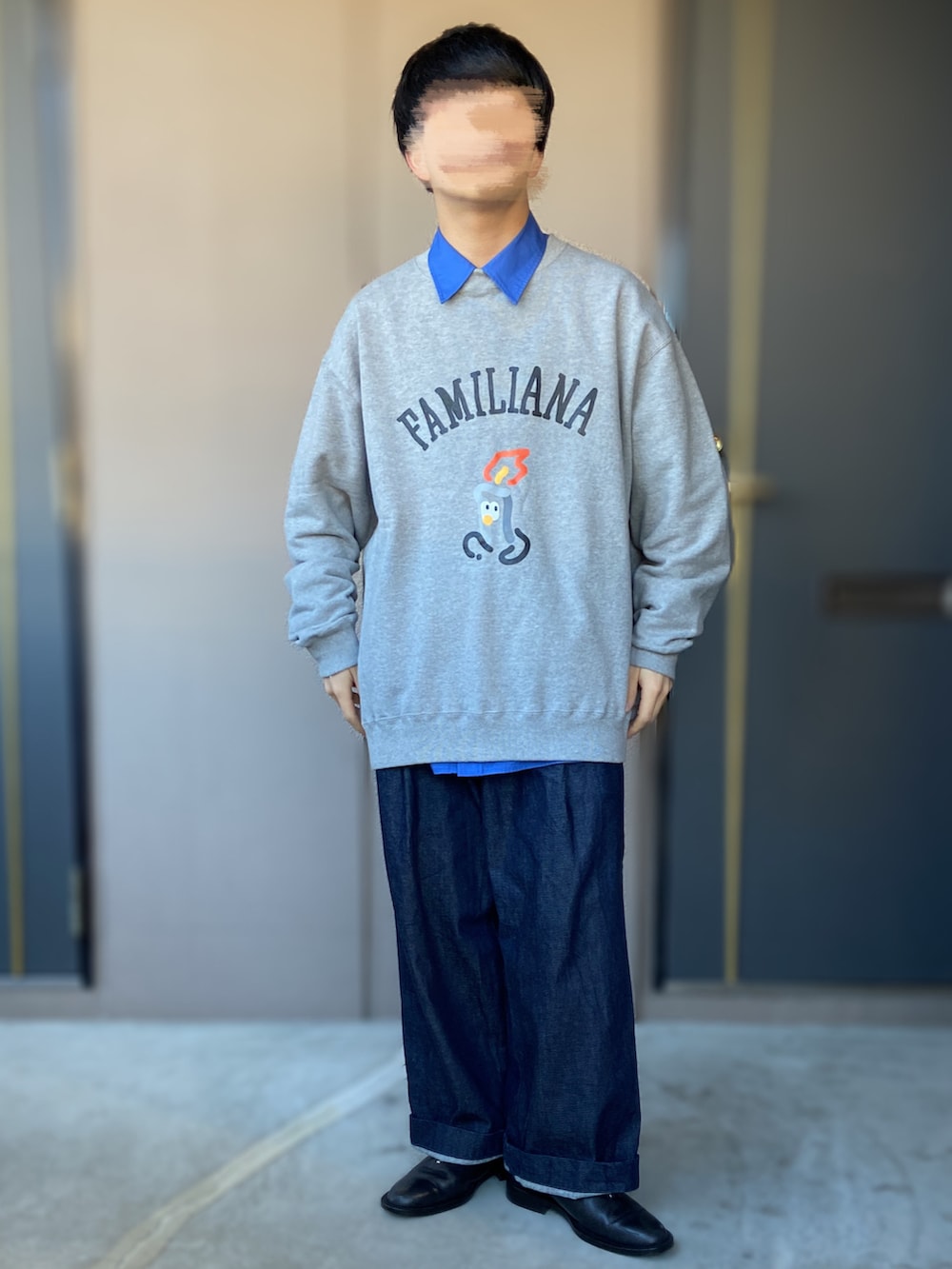 「FreshService、DAIWAPIER39、name.、Traditional Weatherwear、ISHMM、革靴、ジップシューズ、ゆるスウェット、ブルーシャツ、低身長男子、コーデュロイ」｜「ISHMMのISHMM ZIPレザーシューズ（ドレスシューズ、ブラック系）」を使った、おます@低身長(159cm)さん（メンズ・159cm）の冬コーディネートの3枚目の写真
