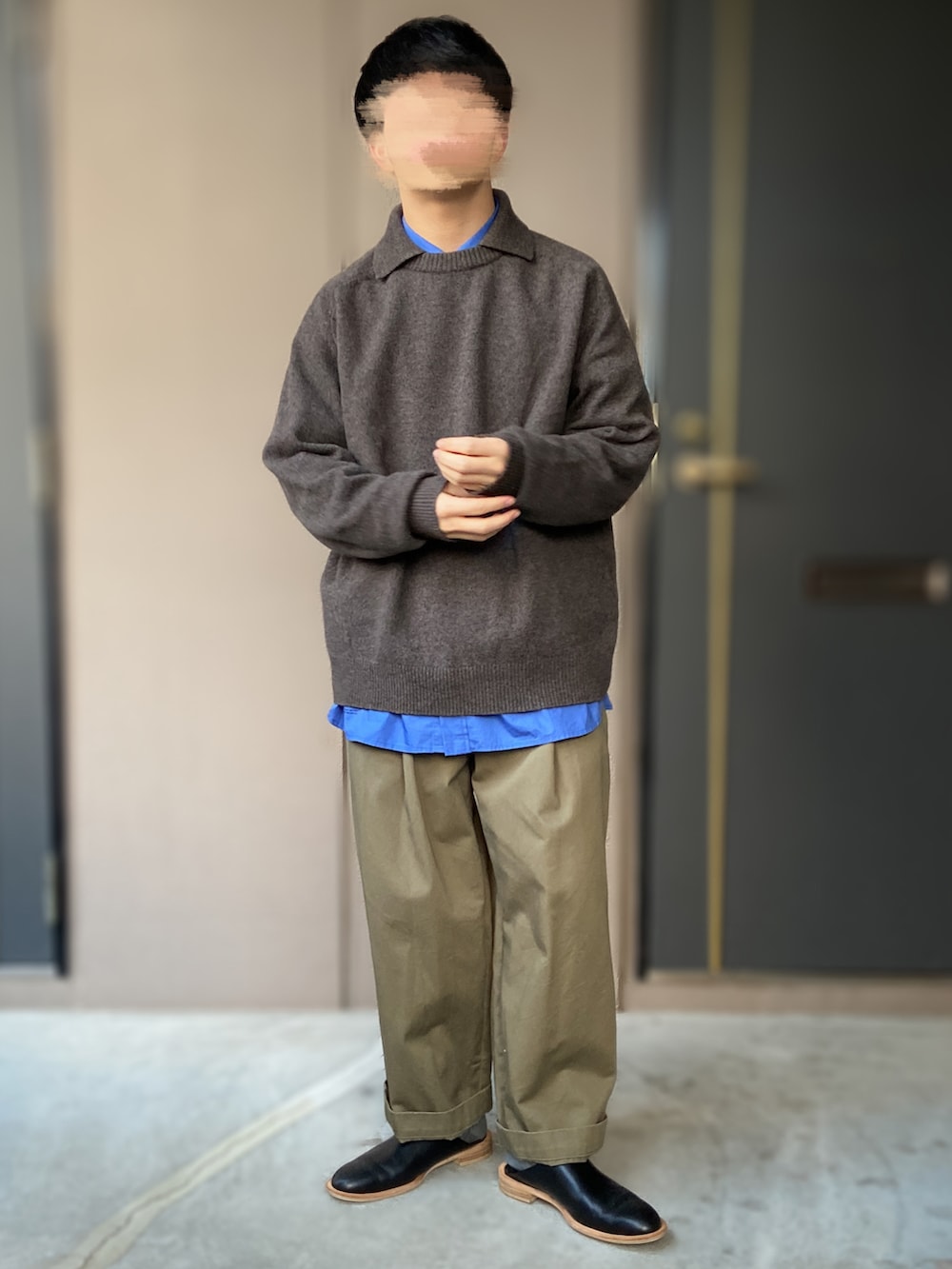 「FreshService、Traditional Weatherwear、beautiful people、ISHMM、URU TOKYO、URU、traditionalweatherwear、低身長男子、休日スタイル、冬コーデ」｜「ISHMMのishmm sabot black（シューズ、ブラック系）」を使った、おます@低身長(159cm)さん（メンズ・159cm）の冬コーディネートの2枚目の写真
