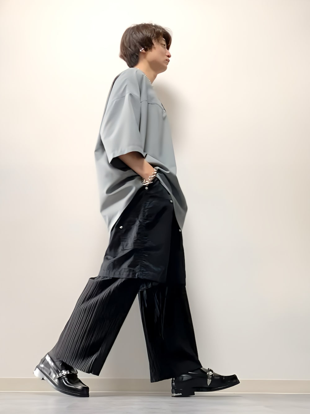 「低身長、低身長コーデ、163cm、夏コーデ、VOAAOV、WYM、LOWRYS FARM、TOGA」｜「VOAAOVの【VOAAOV】Summer Wool Like henry Neck Pullover（Tシャツ/カットソー、グレー系）」を使った、ざわ_低身長男子styleさん（骨格ストレート・メンズ・163cm）の夏コーディネートの4枚目の写真