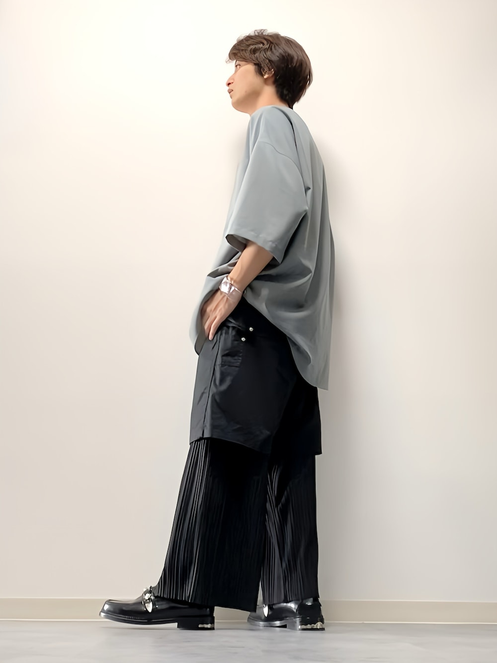 「低身長、低身長コーデ、163cm、夏コーデ、VOAAOV、WYM、LOWRYS FARM、TOGA」｜「VOAAOVの【VOAAOV】Summer Wool Like henry Neck Pullover（Tシャツ/カットソー、グレー系）」を使った、ざわ_低身長男子styleさん（骨格ストレート・メンズ・163cm）の夏コーディネートの3枚目の写真