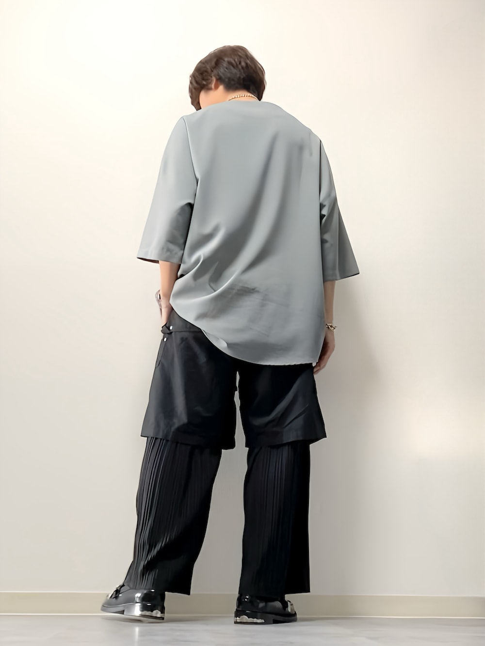 「低身長、低身長コーデ、163cm、夏コーデ、VOAAOV、WYM、LOWRYS FARM、TOGA」｜「VOAAOVの【VOAAOV】Summer Wool Like henry Neck Pullover（Tシャツ/カットソー、グレー系）」を使った、ざわ_低身長男子styleさん（骨格ストレート・メンズ・163cm）の夏コーディネートの2枚目の写真