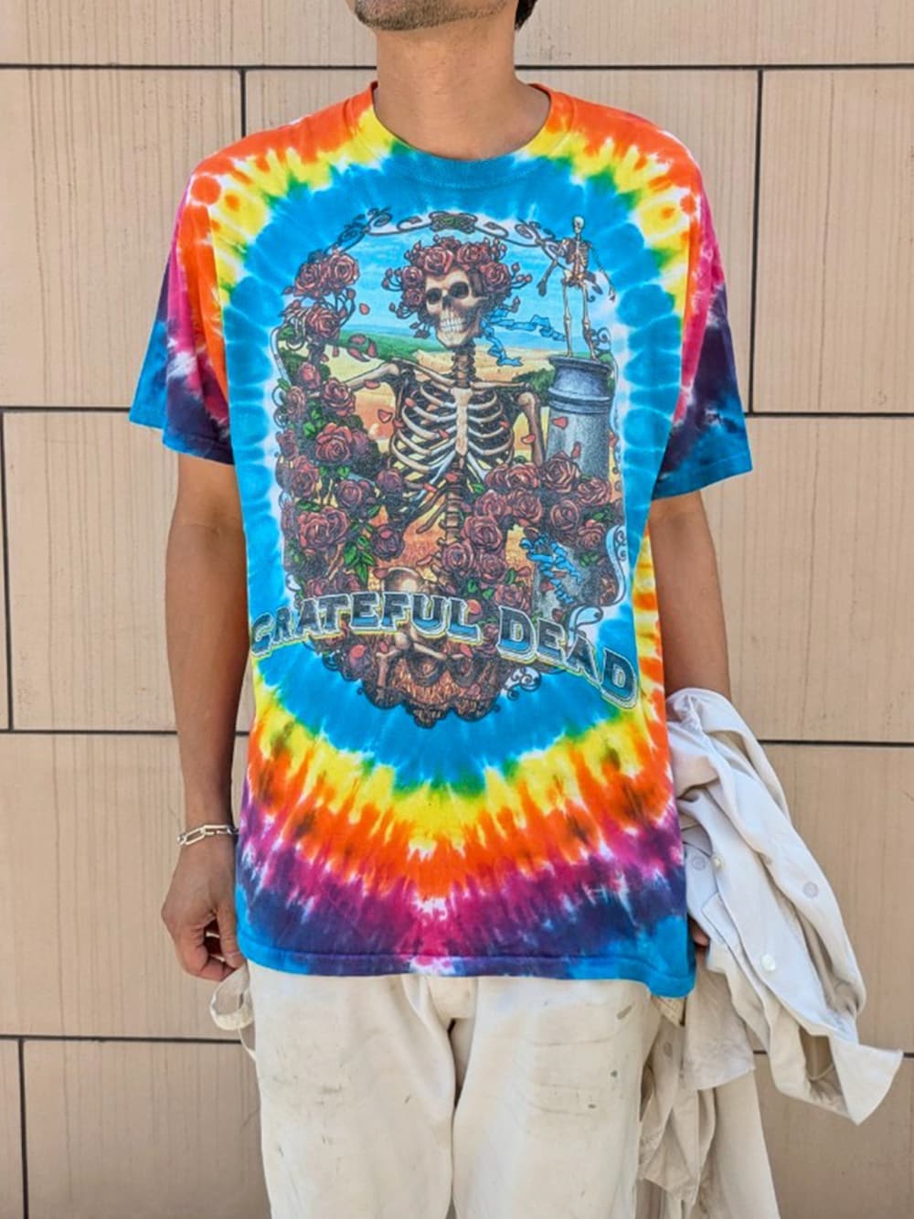 「メンズファッション、大人カジュアル、シンプルコーデ、古着、古着ミックス、古着コーデ、タイダイT、ロックTシャツ、バンドTシャツ、お出かけコーデ」｜「LABORATORY Rの【USED】LIQUID BLUE “Grateful Dead” バンド Tシャツ（Tシャツ/カットソー、その他）」を使った、LABORATORY®さん（メンズ・182cm）の夏コーディネートの2枚目の写真