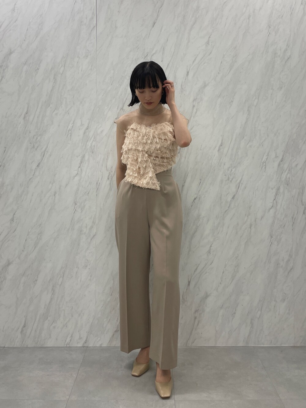 LAGUNAMOON LADYジャガードベアパンツドレス ベージュ 5cm裾上げ LAGUNAMOON LADYジャガードベアパンツドレス ベージュ 5cm裾上げ