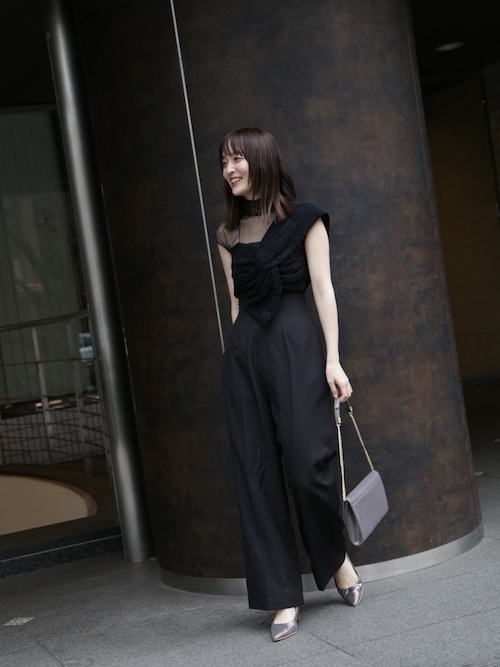 【がっちゃん】ラグナムーン　ツイストパンツドレス　ブラック LAGUNAMOON LADYエンブロイダリーツイストパンツドレス（ブラック