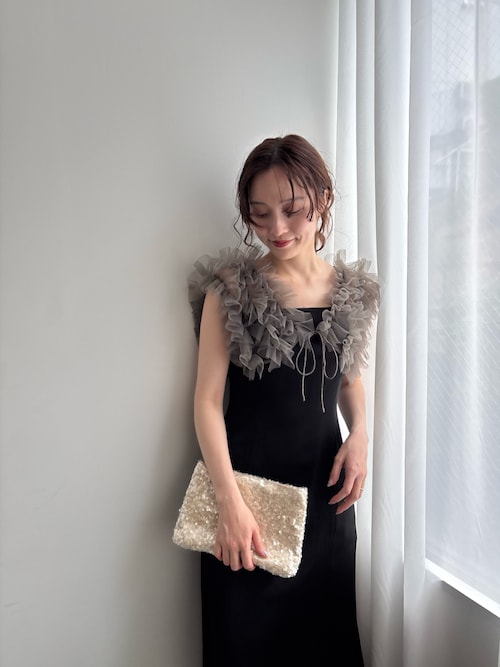 ラグナムーン／定価2.2万円 フリンジレース タイトワンピース ブラック半袖 黒 ラグナムーン／定価2.2万円 フリンジレース タイトワンピース