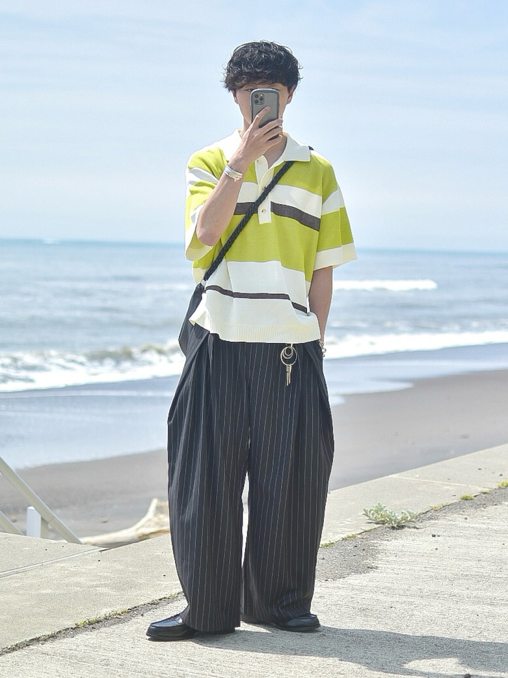 たいがさんの「Ryo - Mulch Border Polo Knit / マルチボーダーポロニット　made in INTER FACTORY（INTER FACTORY）」を使ったコーディネートの2枚目の写真