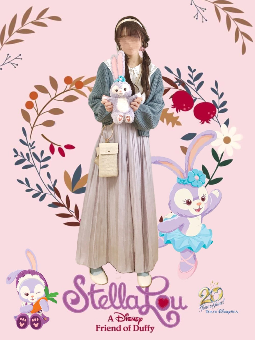 ホワイト系のシャツ/ブラウス、ブルー系のカーディガン/ボレロ、パープル系のスカートを着用したレディースの秋コーディネートの2枚目の写真