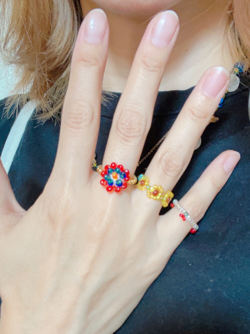 「古着コーデ、秋のコーデ、ニット帽、ﾊﾝﾄﾞﾒｲﾄﾞｱｸｾｻﾘｰ、お買い物、古着屋、まだまだ暑い」｜「古着屋のアイテム（デニムパンツ、ホワイト系）」を使った、*.⌘めんこ⌘.*さん（レディース・157cm）の秋コーディネートの5枚目の写真