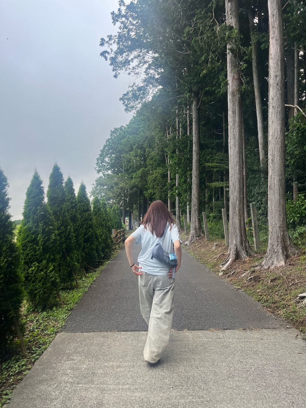 ホワイト系のスニーカー、ブルー系のデニムパンツ、ブルー系のTシャツ/カットソーを着用したレディースの秋コーディネートの2枚目の写真