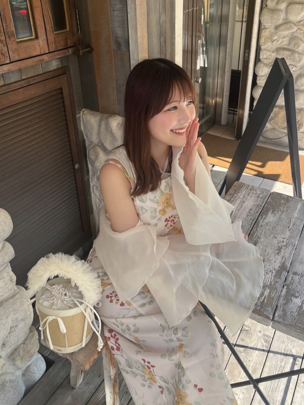 れいぴ🐥🍨さんの「2WAYチュールフリルハンドルカゴバッグ（RANDA）」を使ったコーディネートの3枚目の写真