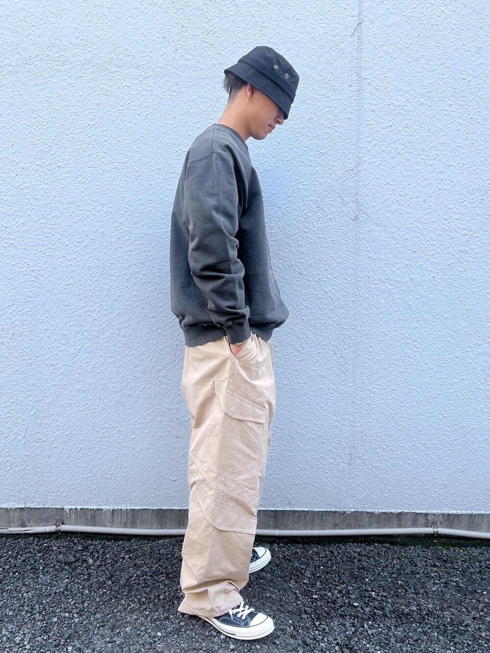 「シンプル、シンプルスタイル、ファッションを楽しもう」｜「XLARGEのRIPSTOP MILITARY HAT（ハット、ブラック系）」を使った、guriさん（メンズ・173cm）の冬コーディネートの4枚目の写真