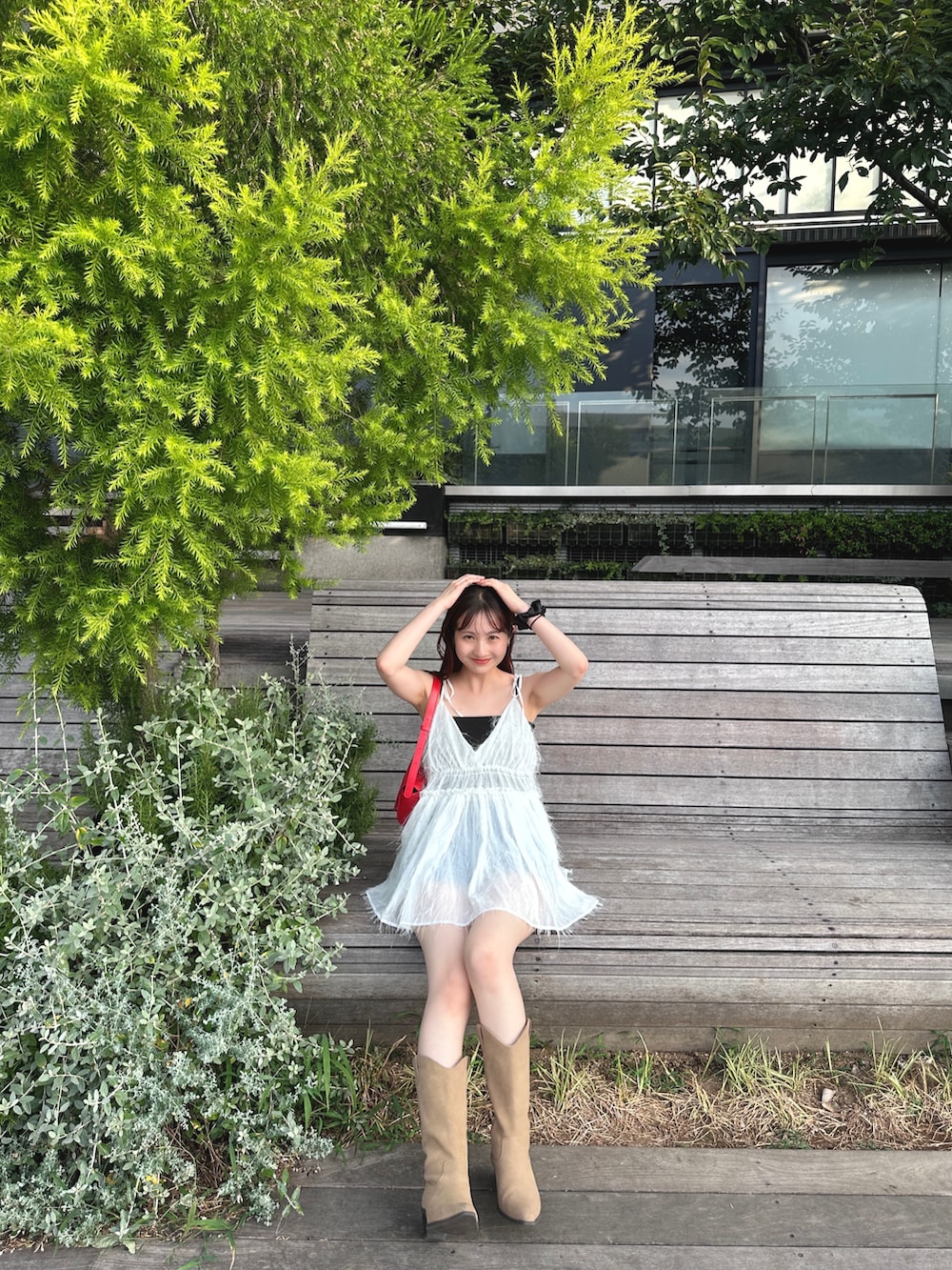 「コーディネート、お出かけコーデ、夏コーデ、デート服、おでかけ、おでかけコーデ、155cm、カジュアル、カジュアルコーデ、カジュアルガーリー、夏服、秋服準備はじめました、秋コーデ、バレエコア、tiptop」｜「GUのアイテム（ブーツ、ベージュ系）」を使った、シホ🌷さん（骨格ウェーブ・レディース・155cm）の夏コーディネートの5枚目の写真