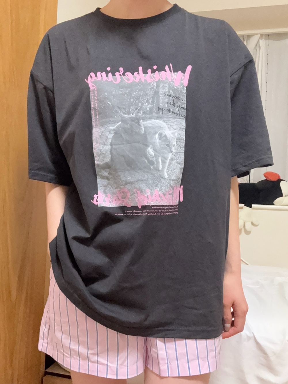 グレー系のTシャツ/カットソーを着用したレディースの夏コーディネートの4枚目の写真