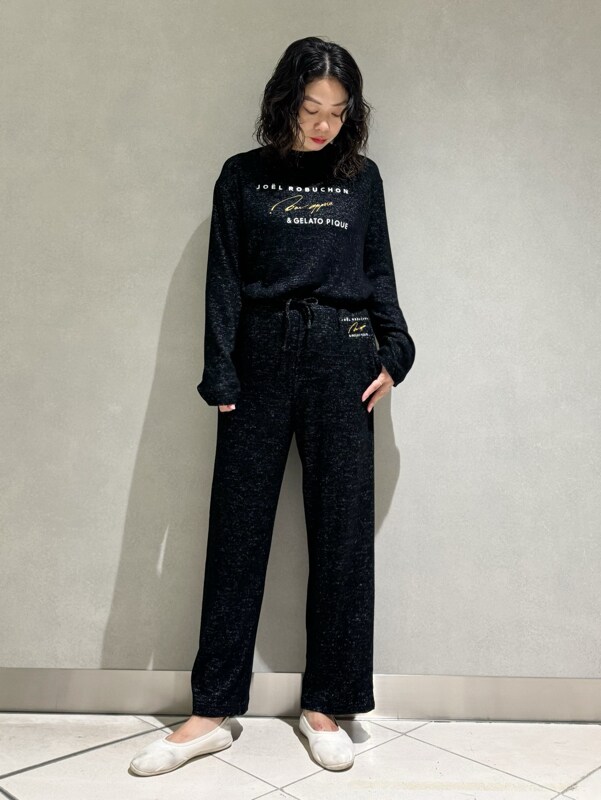 ゆにコーデ ジェラートピケ ロブション ロゴロングパンツ ロゴプル  