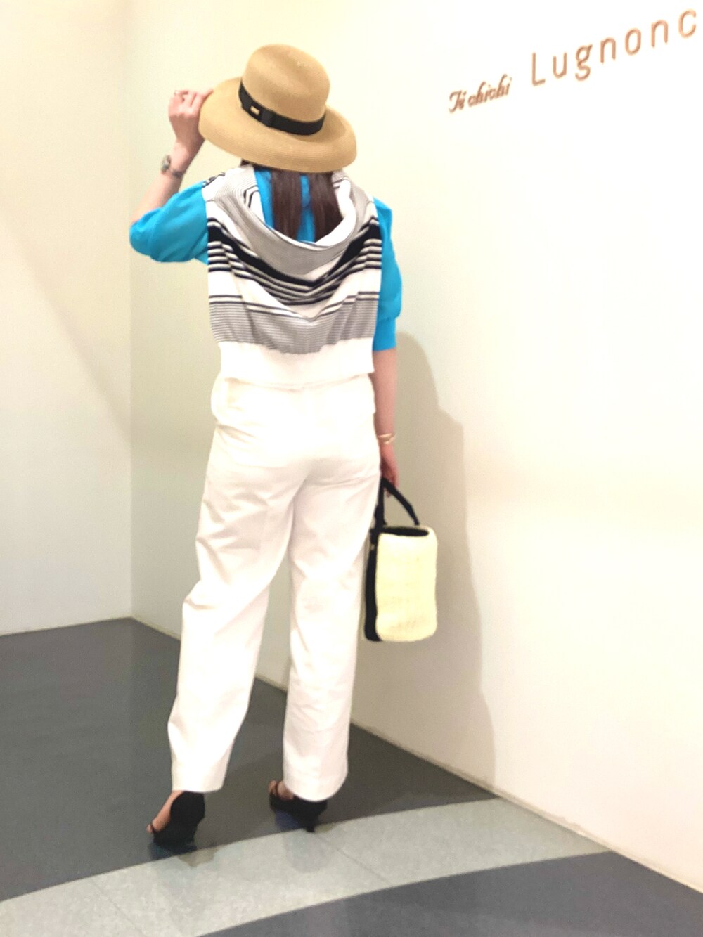 「いまどきジャケット写真、オトナカジュアル、テチチ(Te chichi)、テチチ、バルーンスリーブ、ワイドパンツ、ハンドバッグ、大人カジュアル、今日のコーデ、春、骨格ウェーブ、高身長女子」｜「Te chichiのアイテム（帽子、ベージュ系）」を使った、kloopさん（レディース・162cm）の春コーディネートの4枚目の写真