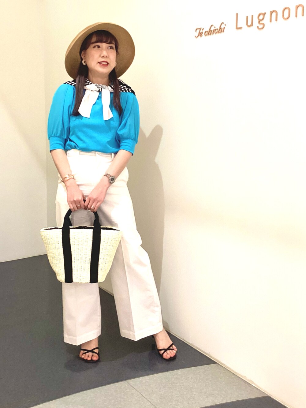 「いまどきジャケット写真、オトナカジュアル、テチチ(Te chichi)、テチチ、バルーンスリーブ、ワイドパンツ、ハンドバッグ、大人カジュアル、今日のコーデ、春、骨格ウェーブ、高身長女子」｜「Te chichiのアイテム（帽子、ベージュ系）」を使った、kloopさん（レディース・162cm）の春コーディネートの2枚目の写真