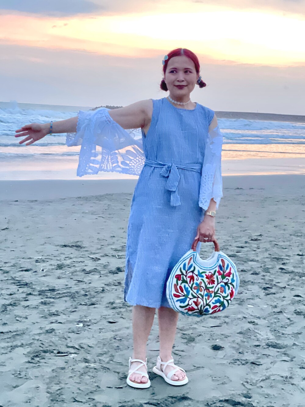 「blue、夏、夏コーデ」｜「VINTAGEのアイテム（ハンドバッグ、その他）」を使った、★Yuki☆ 🇹🇼さん（レディース・157cm）の夏コーディネートの2枚目の写真